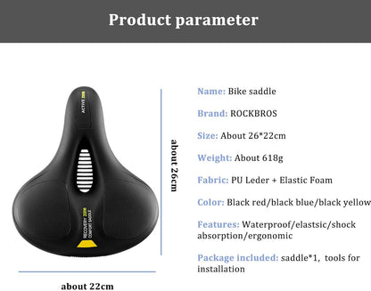ROCKBROS Fahrradsattel Bequem Gelsattel Herren Damen Ergonomischer Breiter Fahrradsitz Weich Memory Foam MTB Rennrad 26 * 22cm Atmungsaktiv Wasserdicht