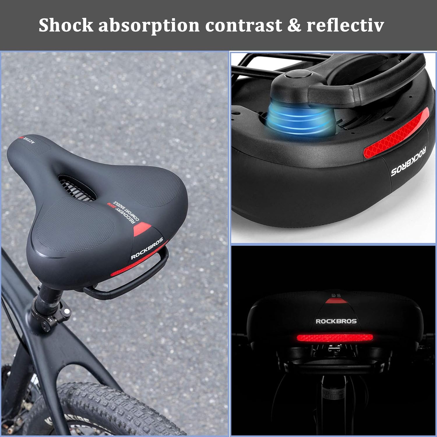 ROCKBROS Fahrradsattel Bequem Gelsattel Herren Damen Ergonomischer Breiter Fahrradsitz Weich Memory Foam MTB Rennrad 26 * 22cm Atmungsaktiv Wasserdicht